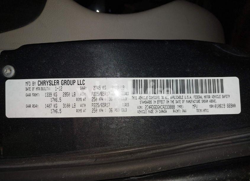 Photo 9 of 2012 Dodge Grand CARAVAN CREW (VIN 2C4RDGDGXCR233888)