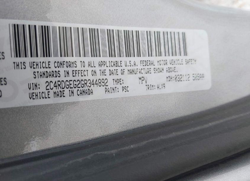 Photo 9 of 2016 Dodge Grand CARAVAN R/T (VIN 2C4RDGEG2GR344892)