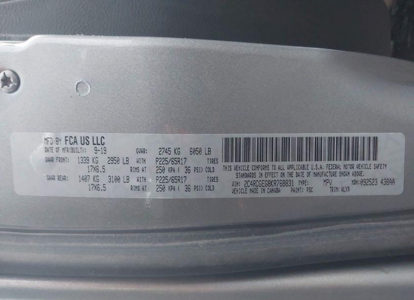 Photo 9 of 2019 Dodge Grand CARAVAN GT (VIN 2C4RDGEG8KR768831)