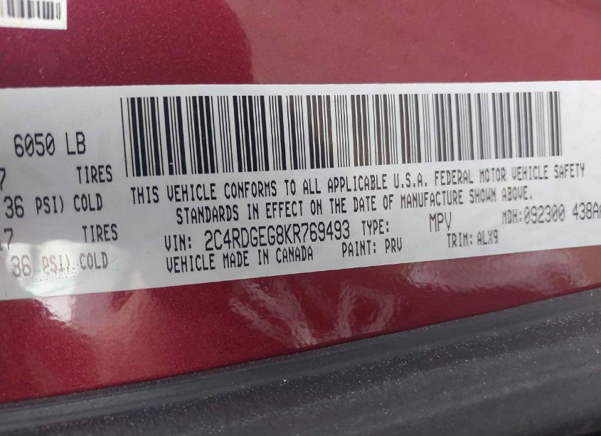 Photo 9 of 2019 Dodge Grand CARAVAN GT (VIN 2C4RDGEG8KR769493)