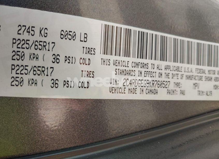 Photo 9 of 2019 Dodge Grand CARAVAN GT (VIN 2C4RDGEG9KR760527)