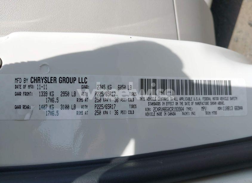 Photo 9 of 2012 Volkswagen Routan SE (VIN 2C4RVABG0CR193964)