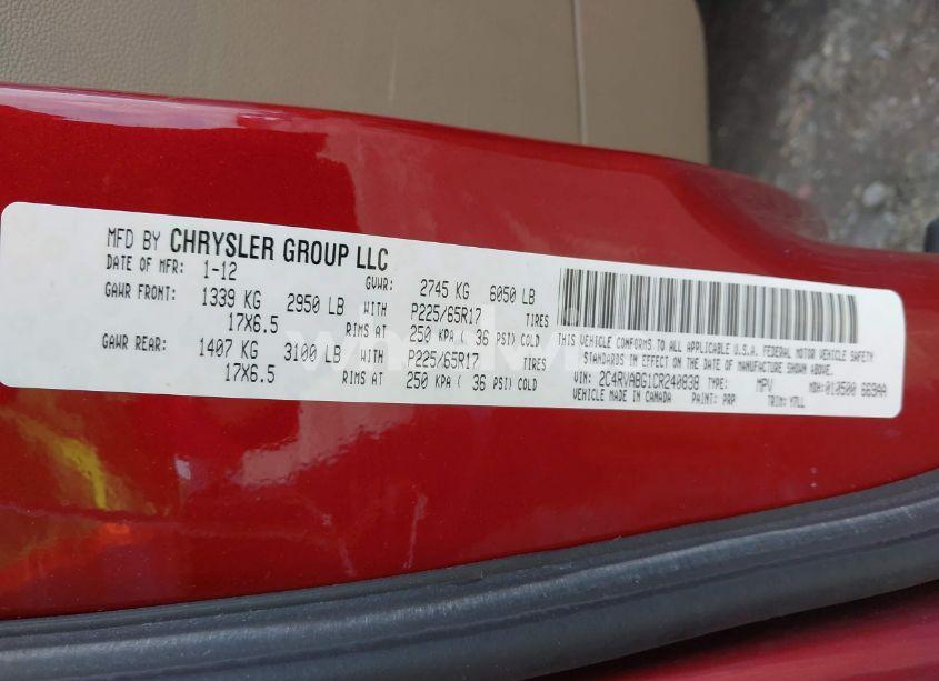 Photo 9 of 2012 Volkswagen Routan SE (VIN 2C4RVABG1CR240838)