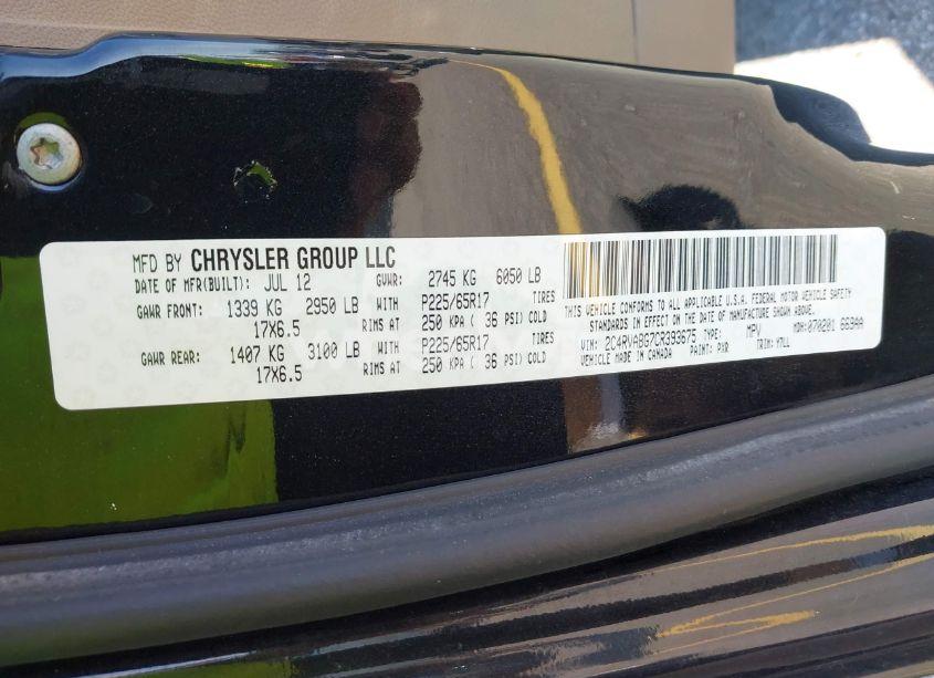 Photo 9 of 2012 Volkswagen Routan SE (VIN 2C4RVABG7CR393675)