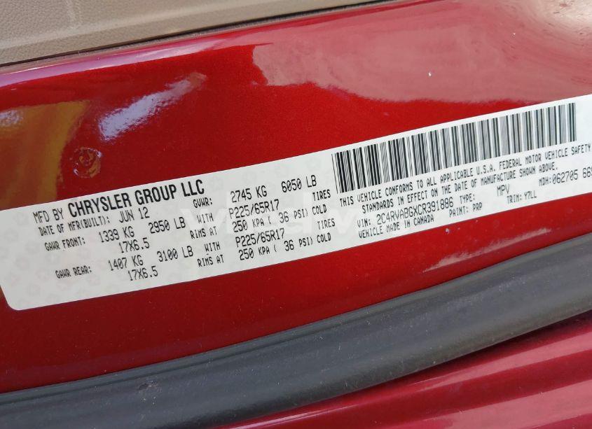 Photo 9 of 2012 Volkswagen Routan SE (VIN 2C4RVABGXCR391886)