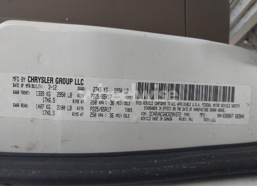 Photo 9 of 2012 Volkswagen Routan SEL (VIN 2C4RVACG0CR294372)