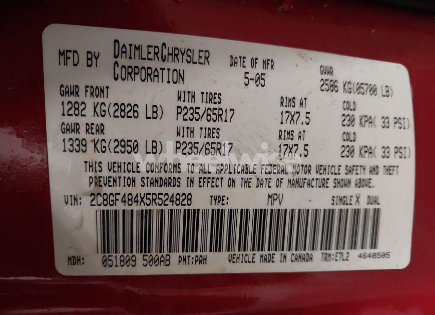 Photo 9 of 2005 Chrysler Pacifica N/A (VIN 2C8GF484X5R524828)