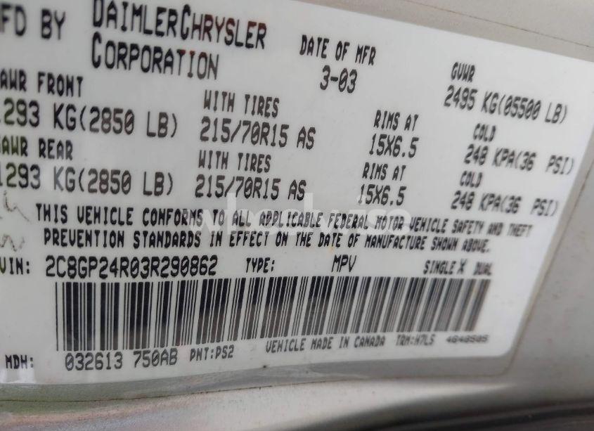 Photo 9 of 2003 Chrysler Town & COUNTRY (VIN 2C8GP24R03R290862)