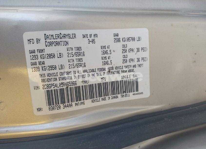 Photo 9 of 2005 Chrysler Town & COUNTRY TOURING (VIN 2C8GP54L05R465966)