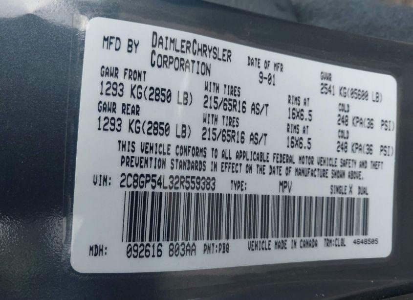 Photo 9 of 2002 Chrysler Town & COUNTRY LXI (VIN 2C8GP54L32R559383)