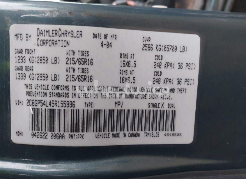 Photo 9 of 2005 Chrysler Town & COUNTRY TOURING (VIN 2C8GP54L45R155996)