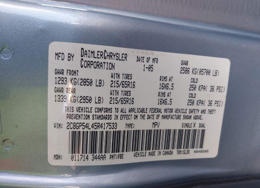 Photo 9 of 2005 Chrysler Town & COUNTRY TOURING (VIN 2C8GP54L45R417533)