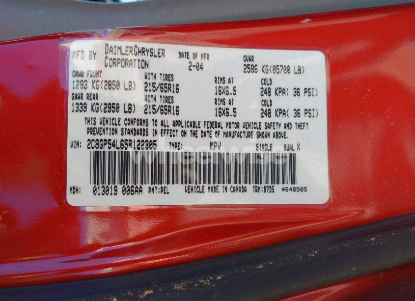 Photo 9 of 2005 Chrysler Town & COUNTRY TOURING (VIN 2C8GP54L65R122305)