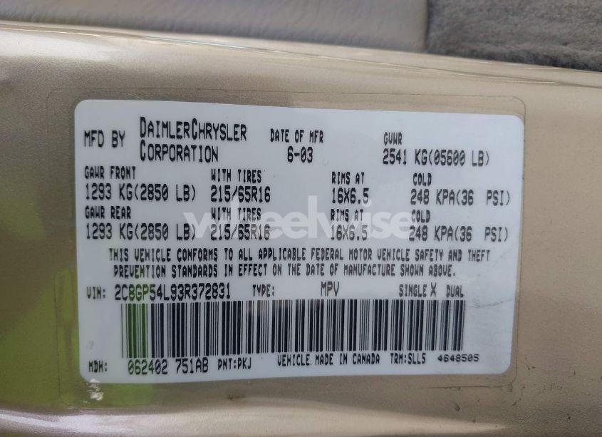 Photo 9 of 2003 Chrysler Town & COUNTRY LXI (VIN 2C8GP54L93R372831)