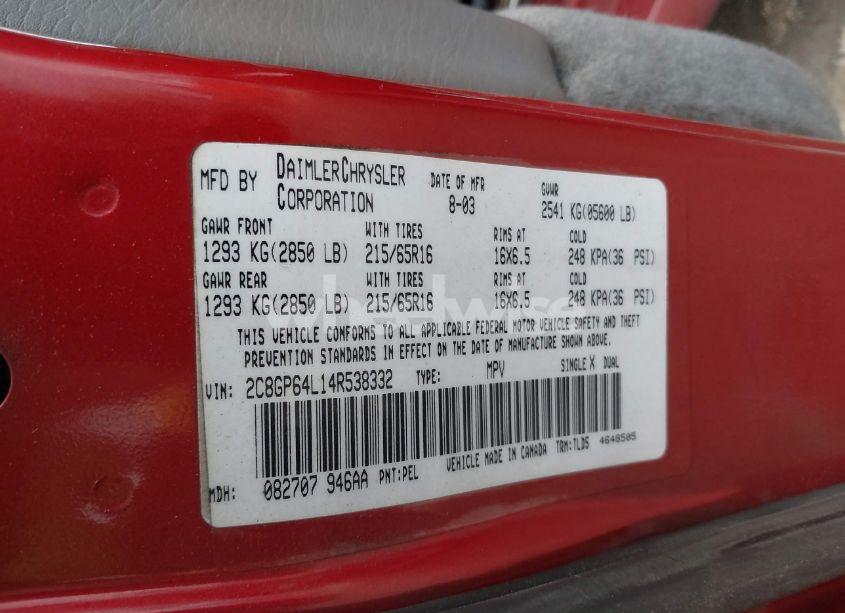 Photo 9 of 2004 Chrysler Town & COUNTRY LIMITED (VIN 2C8GP64L14R538332)