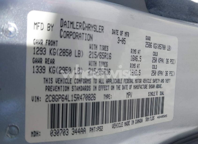 Photo 9 of 2005 Chrysler Town & COUNTRY LIMITED (VIN 2C8GP64L15R470826)