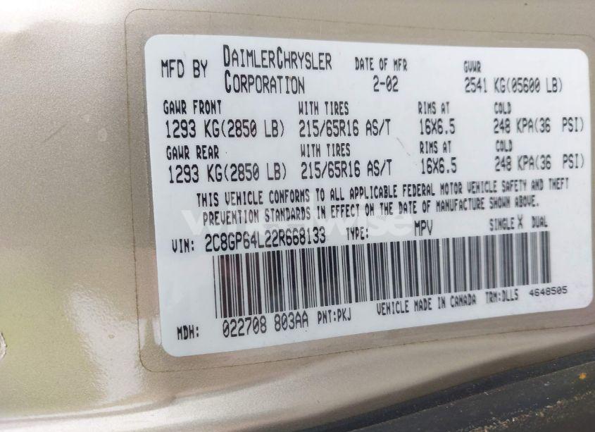 Photo 9 of 2002 Chrysler Town & COUNTRY LIMITED (VIN 2C8GP64L22R668133)