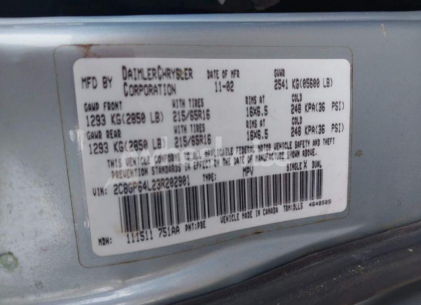 Photo 9 of 2003 Chrysler Town & COUNTRY LIMITED (VIN 2C8GP64L23R202901)