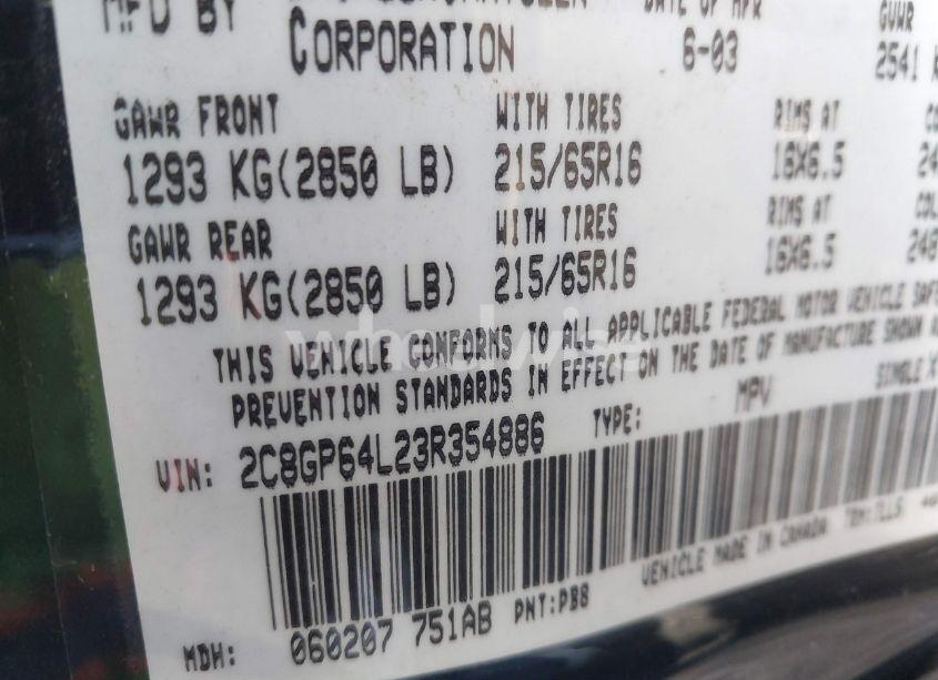 Photo 9 of 2003 Chrysler Town & COUNTRY LIMITED (VIN 2C8GP64L23R354886)