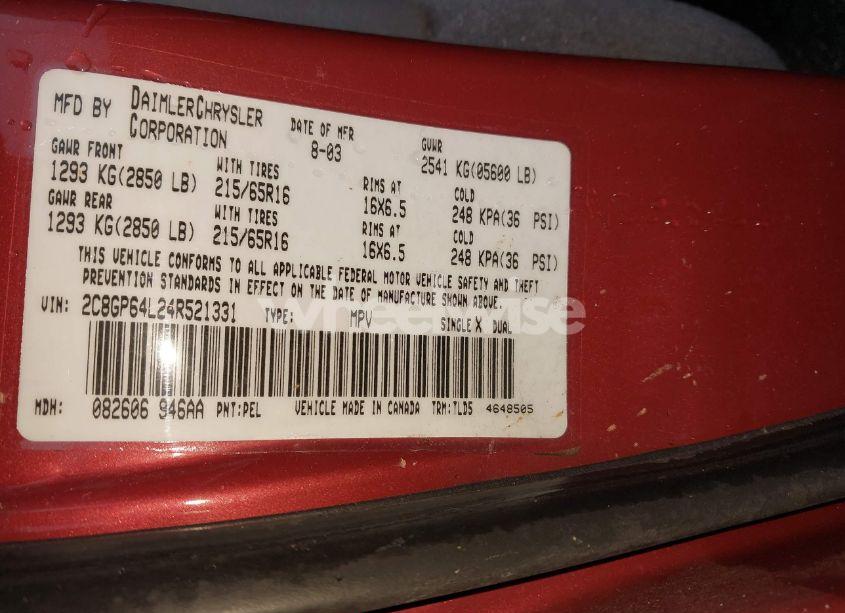 Photo 9 of 2004 Chrysler Town & COUNTRY LIMITED (VIN 2C8GP64L24R521331)