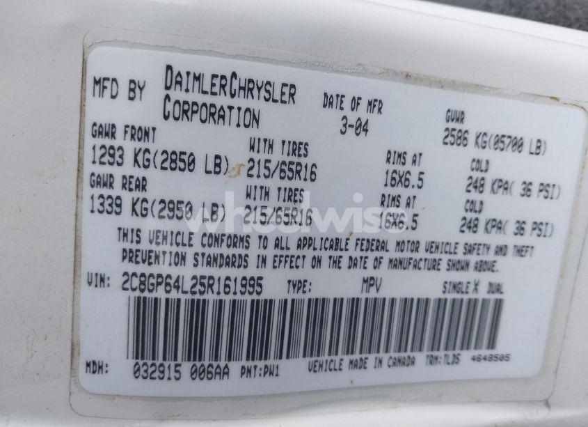 Photo 9 of 2005 Chrysler Town & COUNTRY LIMITED (VIN 2C8GP64L25R161995)