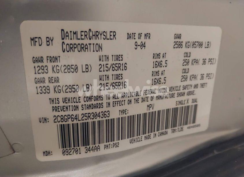 Photo 9 of 2005 Chrysler Town & COUNTRY LIMITED (VIN 2C8GP64L25R304363)