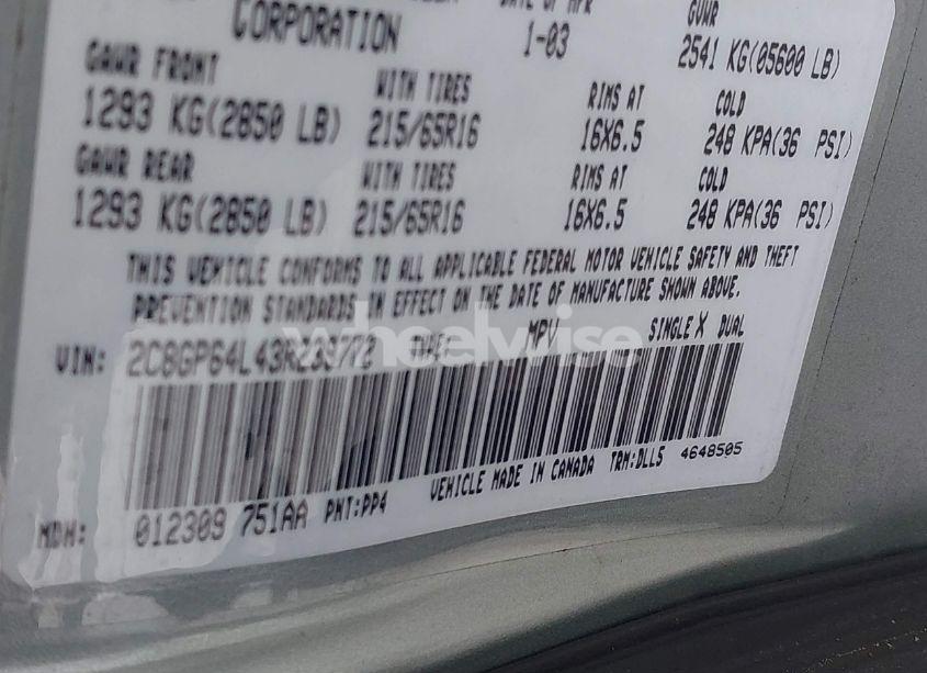 Photo 9 of 2003 Chrysler Town & COUNTRY LIMITED (VIN 2C8GP64L43R239772)