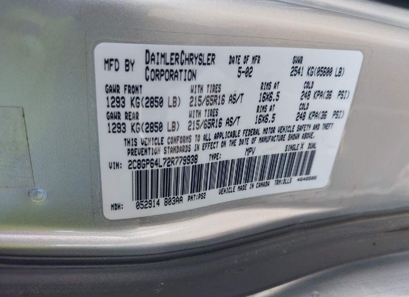 Photo 9 of 2002 Chrysler Town & COUNTRY LIMITED (VIN 2C8GP64L72R779938)