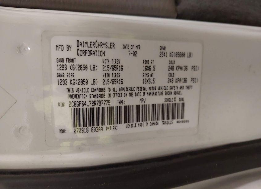 Photo 9 of 2002 Chrysler Town & COUNTRY LIMITED (VIN 2C8GP64L72R797775)