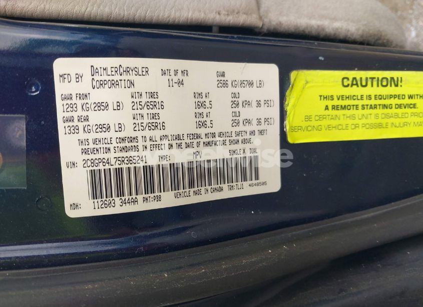 Photo 9 of 2005 Chrysler Town & COUNTRY LIMITED (VIN 2C8GP64L75R365241)