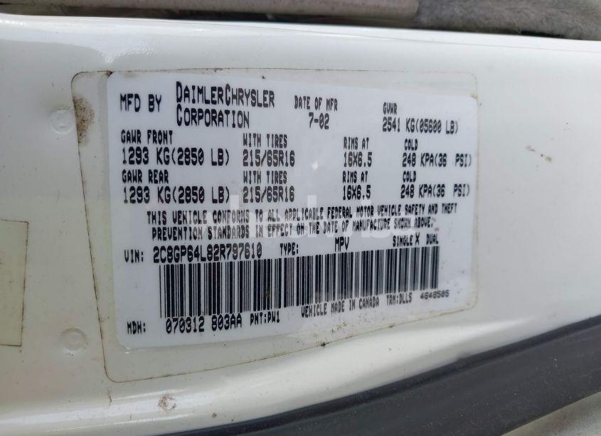 Photo 9 of 2002 Chrysler Town & COUNTRY LIMITED (VIN 2C8GP64L82R797610)