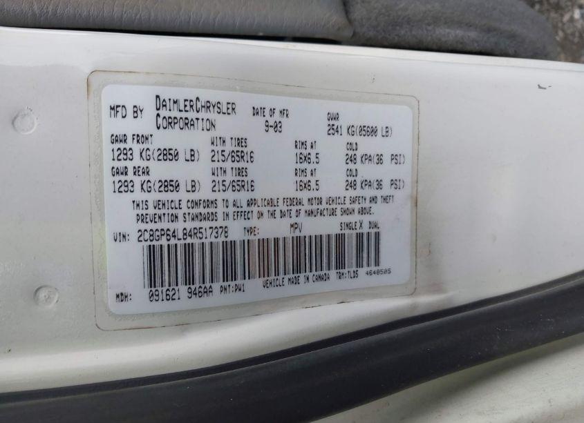 Photo 9 of 2004 Chrysler Town & COUNTRY LIMITED (VIN 2C8GP64L84R517378)
