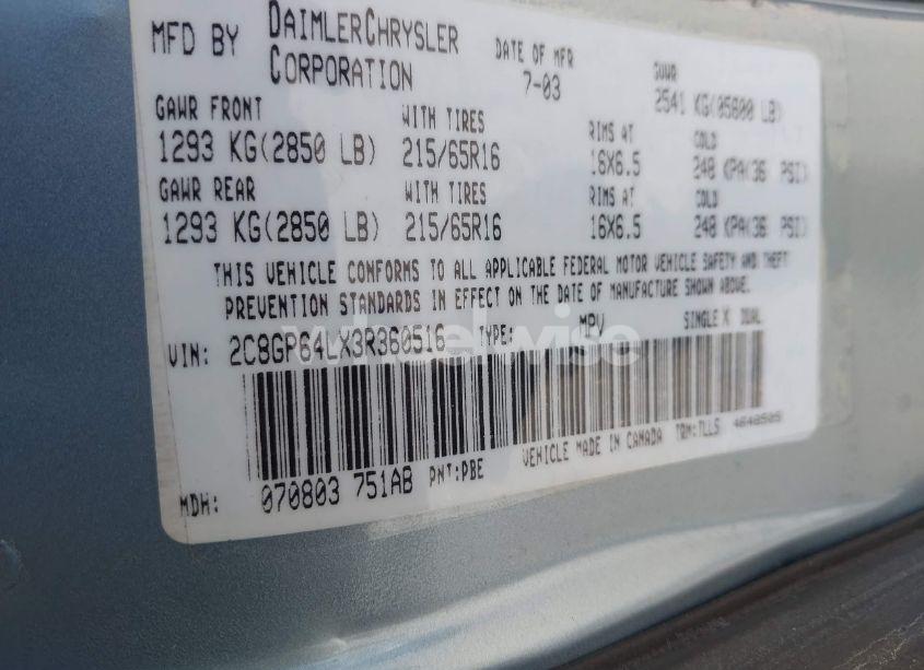 Photo 9 of 2003 Chrysler Town & COUNTRY LIMITED (VIN 2C8GP64LX3R360516)