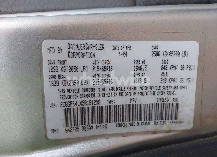 Photo 9 of 2005 Chrysler Town & COUNTRY LIMITED (VIN 2C8GP64LX5R191259)