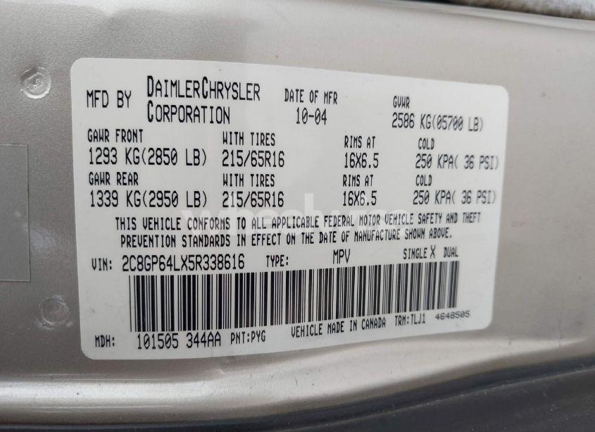 Photo 9 of 2005 Chrysler Town & COUNTRY LIMITED (VIN 2C8GP64LX5R338616)