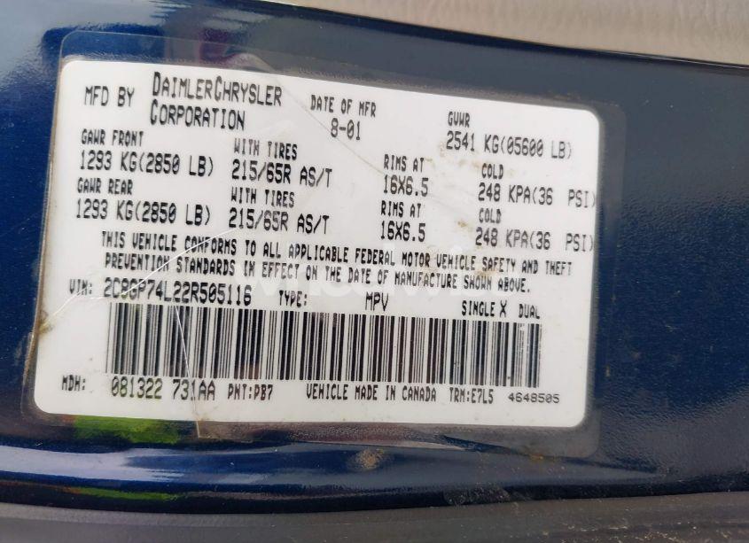 Photo 9 of 2002 Chrysler Town & COUNTRY EX (VIN 2C8GP74L22R505116)