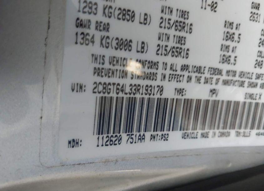 Photo 9 of 2003 Chrysler Town & COUNTRY LIMITED (VIN 2C8GT64L33R193170)