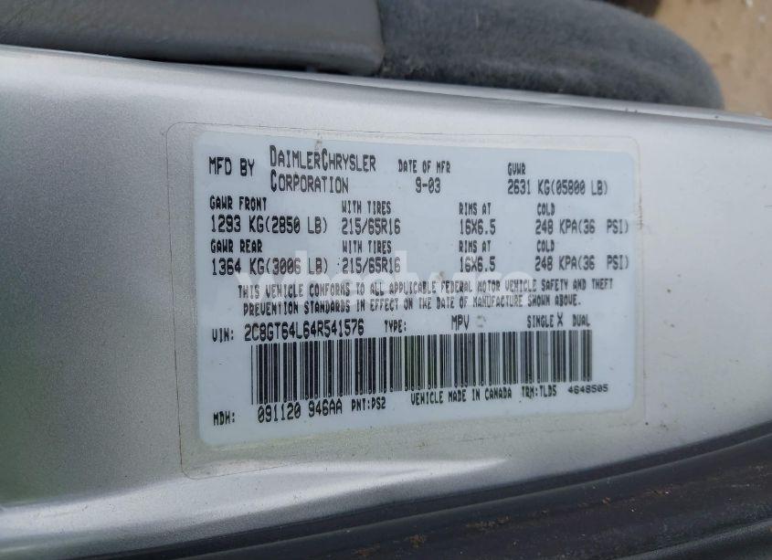 Photo 9 of 2004 Chrysler Town & COUNTRY LIMITED (VIN 2C8GT64L64R541576)