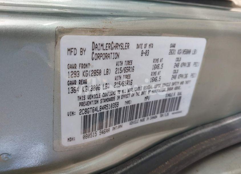 Photo 9 of 2004 Chrysler Town & COUNTRY LIMITED (VIN 2C8GT64L84R510359)