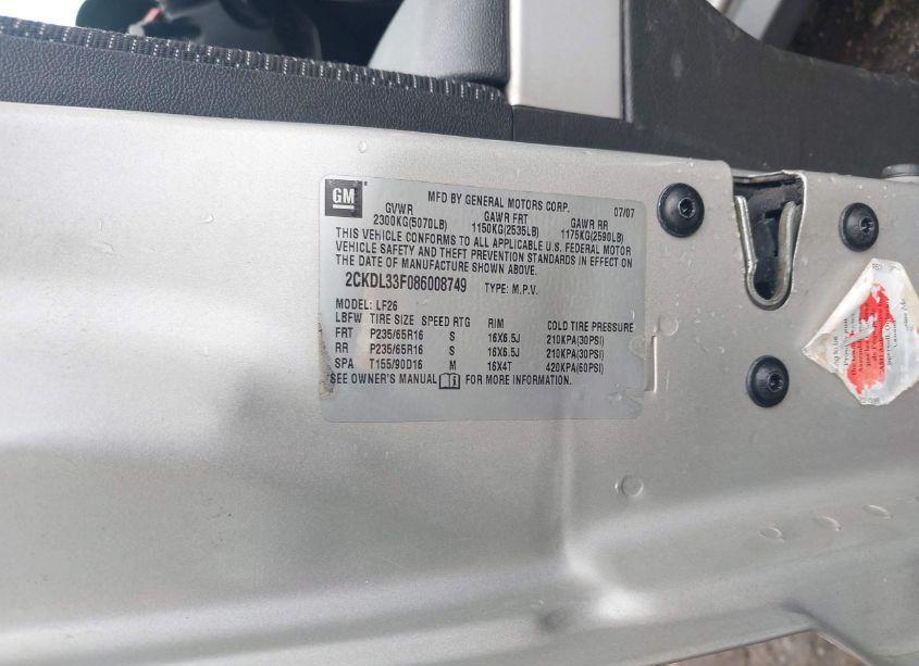 Photo 9 of 2008 Pontiac Torrent (VIN 2CKDL33F086008749)