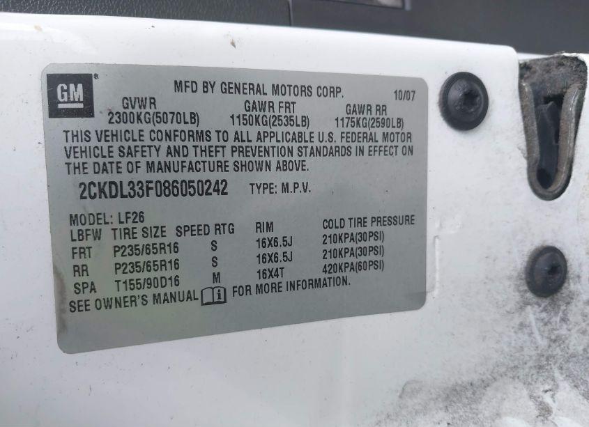 Photo 9 of 2008 Pontiac Torrent (VIN 2CKDL33F086050242)