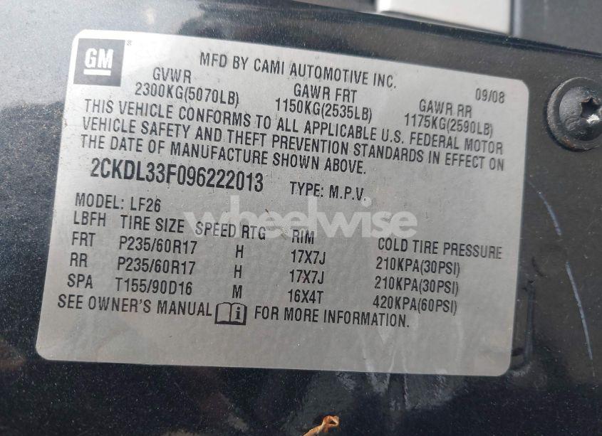Photo 9 of 2009 Pontiac Torrent (VIN 2CKDL33F096222013)