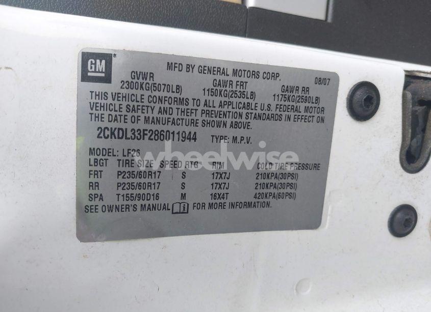 Photo 9 of 2008 Pontiac Torrent (VIN 2CKDL33F286011944)