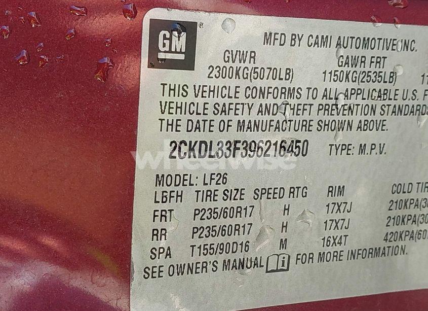 Photo 9 of 2009 Pontiac Torrent (VIN 2CKDL33F396216450)