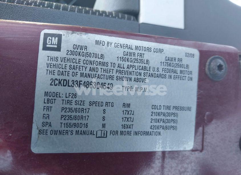 Photo 9 of 2008 Pontiac Torrent (VIN 2CKDL33F486304549)