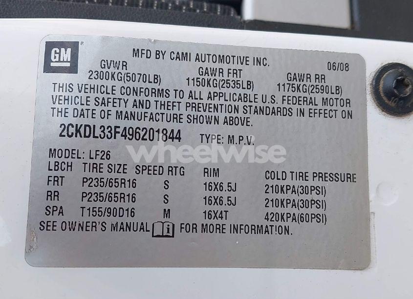 Photo 9 of 2009 Pontiac Torrent (VIN 2CKDL33F496201844)