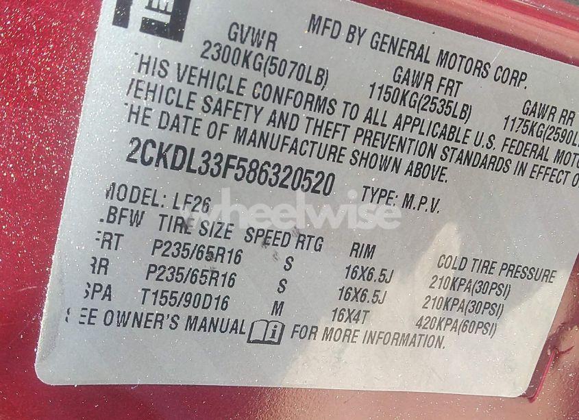 Photo 9 of 2008 Pontiac Torrent (VIN 2CKDL33F586320520)