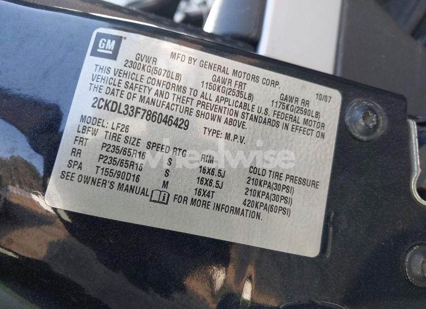 Photo 9 of 2008 Pontiac Torrent (VIN 2CKDL33F786046429)