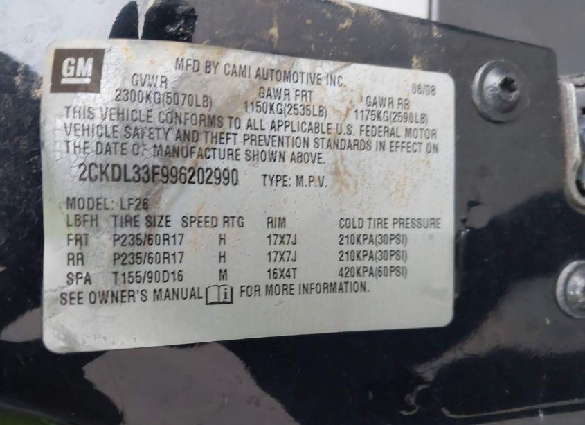 Photo 9 of 2009 Pontiac Torrent (VIN 2CKDL33F996202990)