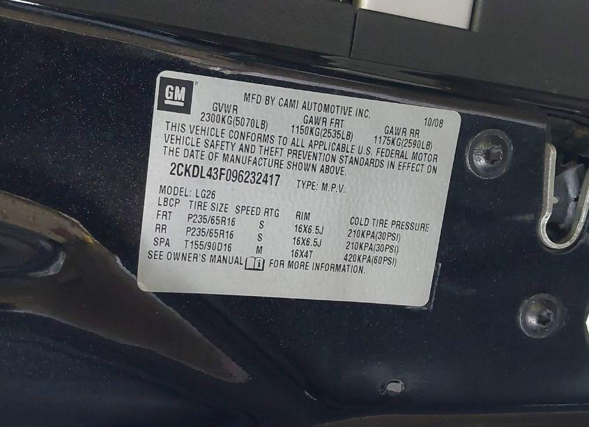 Photo 9 of 2009 Pontiac Torrent (VIN 2CKDL43F096232417)